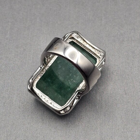 Sterling & Tourmaline Ring Size 6 Quartz Accents Ornate Cutouts 13.4g Signed QJ - Picture 5 of 14